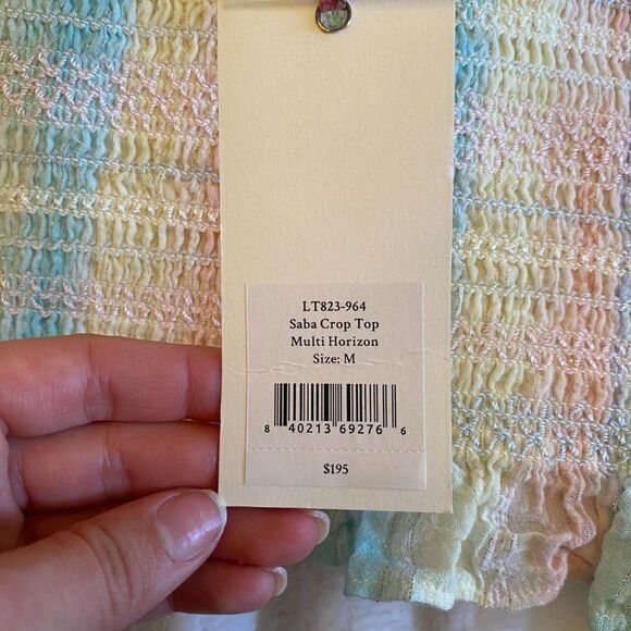 NWT LoveShackFancy Saba Ruffle Tie Dye Crop Top in Multi Horizon - Picture 10 of 14